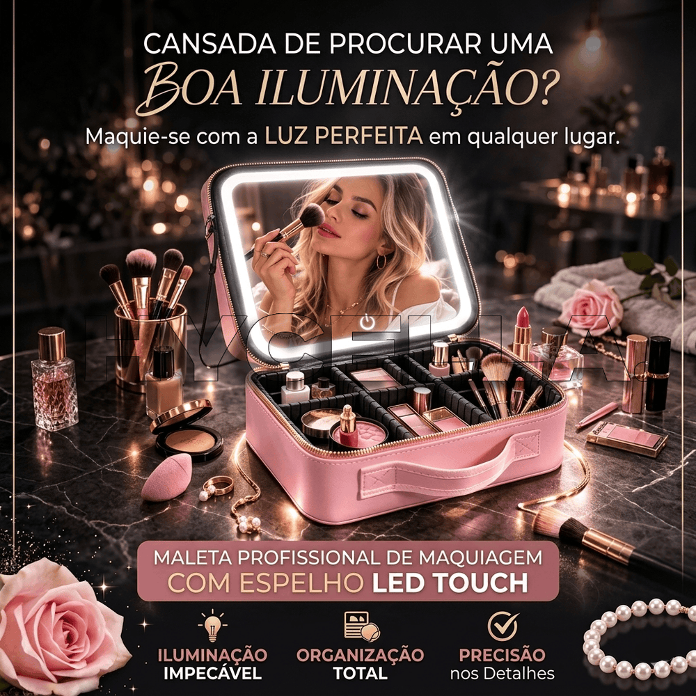 LumiCase Pro™ – Necessaire com Espelho LED Touch